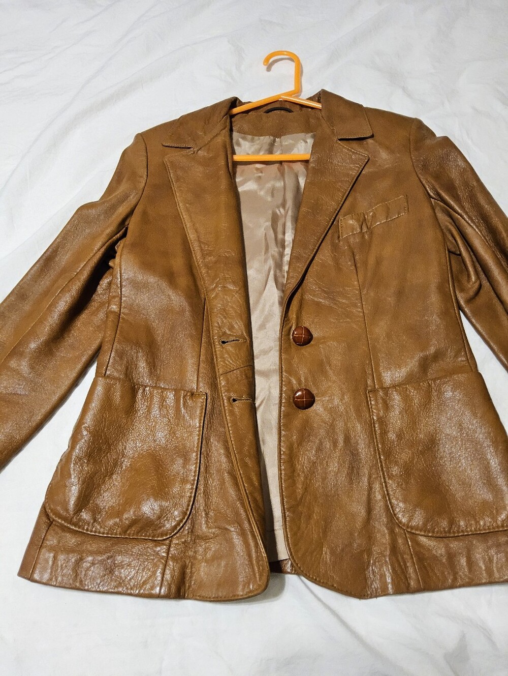 Angel Women's Tan Brown Leather Blazer Jacket
